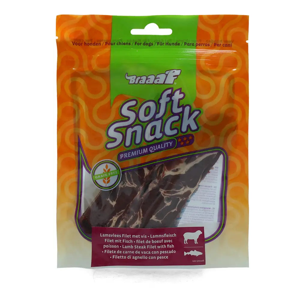Friandise Agneau et Poisson pour chiot et chien Braaaf Soft Snack