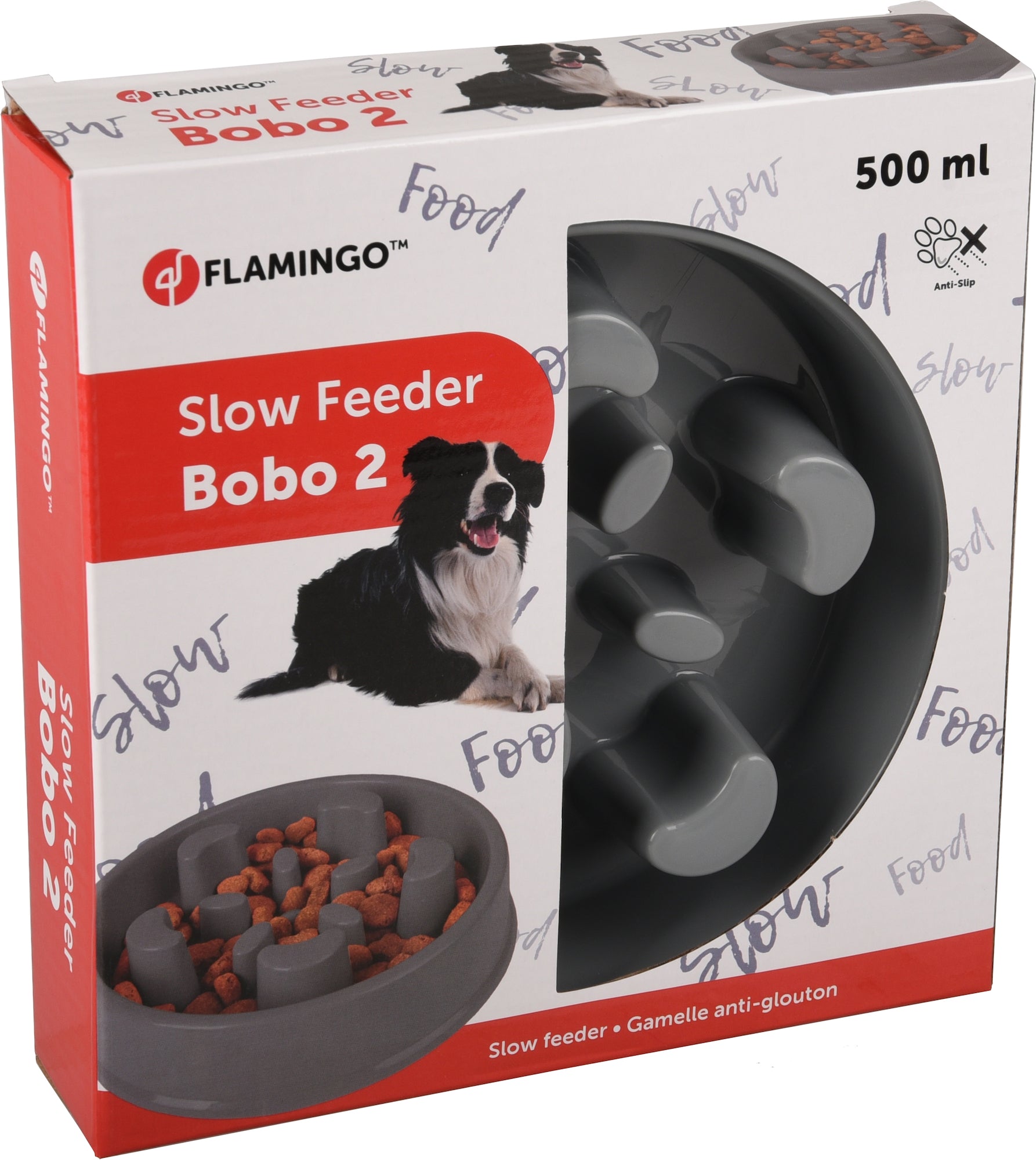 Gamelle anti glouton Baba Slow Feeder gris pour chien - Flamingo