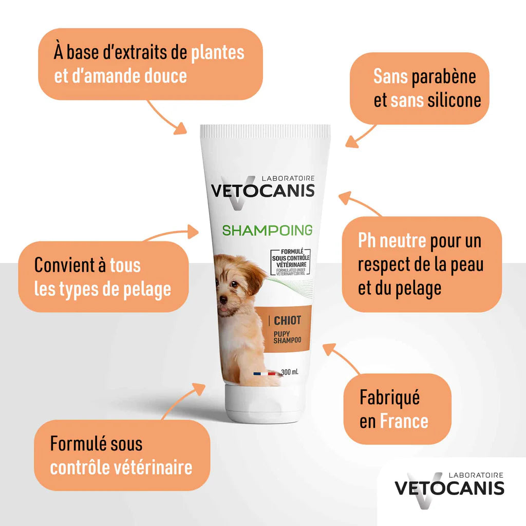 Shampoing pour Chiot, Extrait Amande Douce - 300ml - VETOCANIS